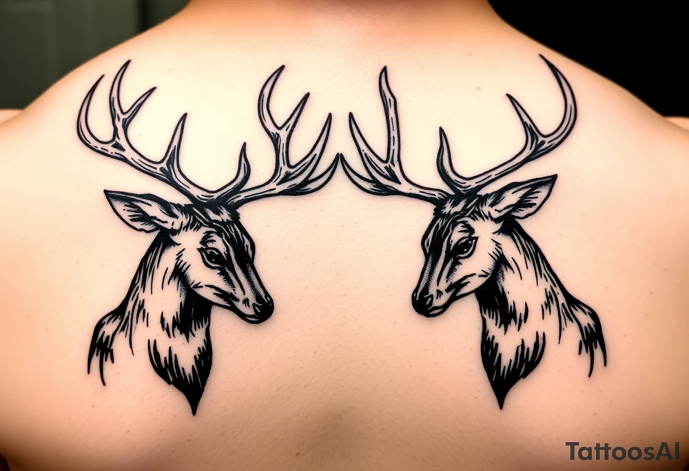 Two deer with their heads down hitting horns to show dominance. tattoo idea