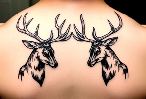 Two deer with their heads down hitting horns to show dominance. tattoo idea