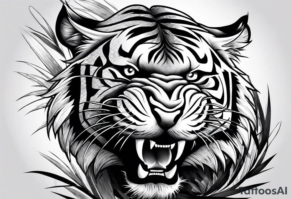 Snarling Tiger in bamboo tattoo idea