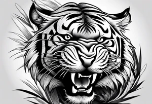 Snarling Tiger in bamboo tattoo idea