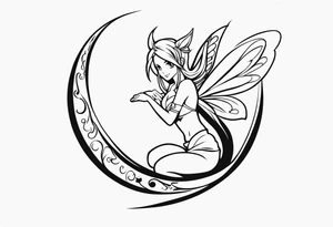 No color fairy with a tail inspired by the logo of the show called Fairy Tail in a fetal position leaning in and forward tattoo idea
