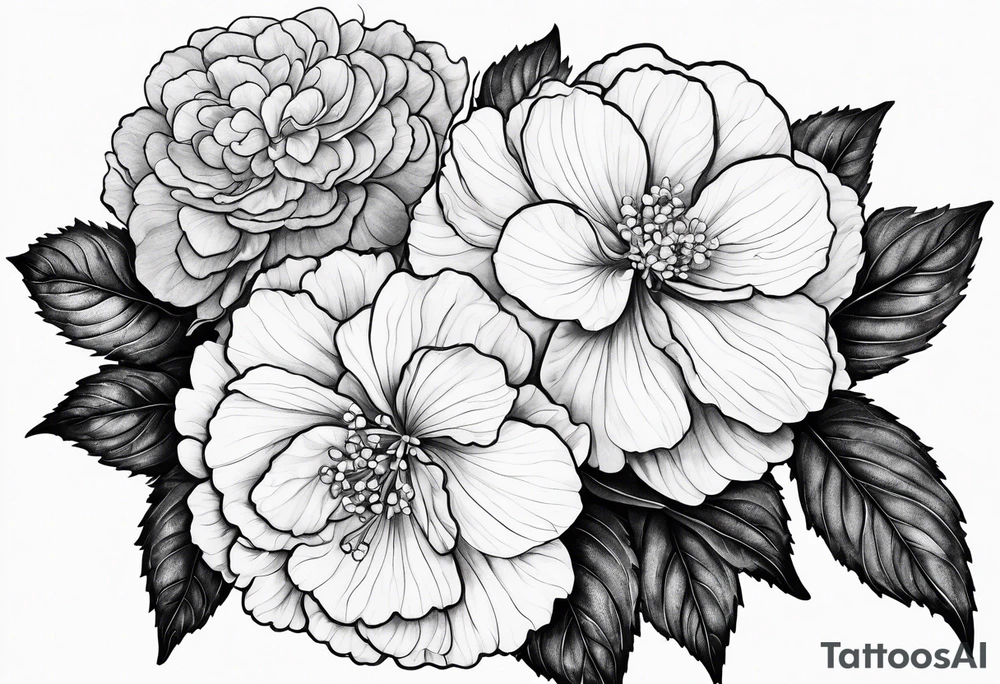 Begonia flower, hydrangeas, marigold tattoo idea
