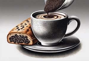 A mexican bread being dipped in coffee by muscular hand tattoo idea