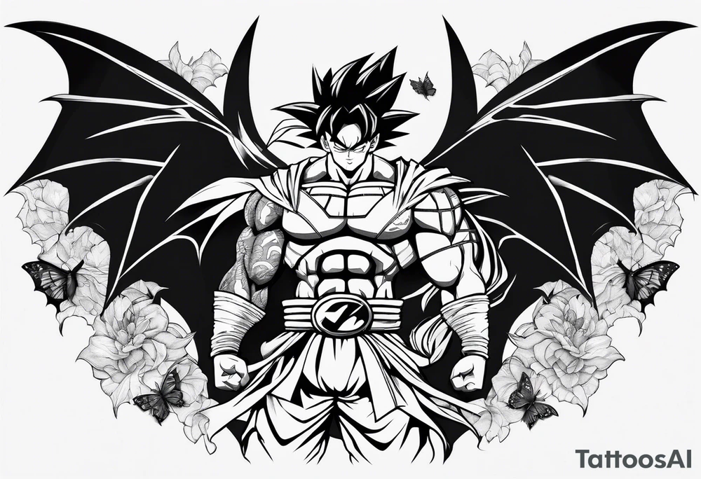 Goku and Batman with butterflies tattoo idea