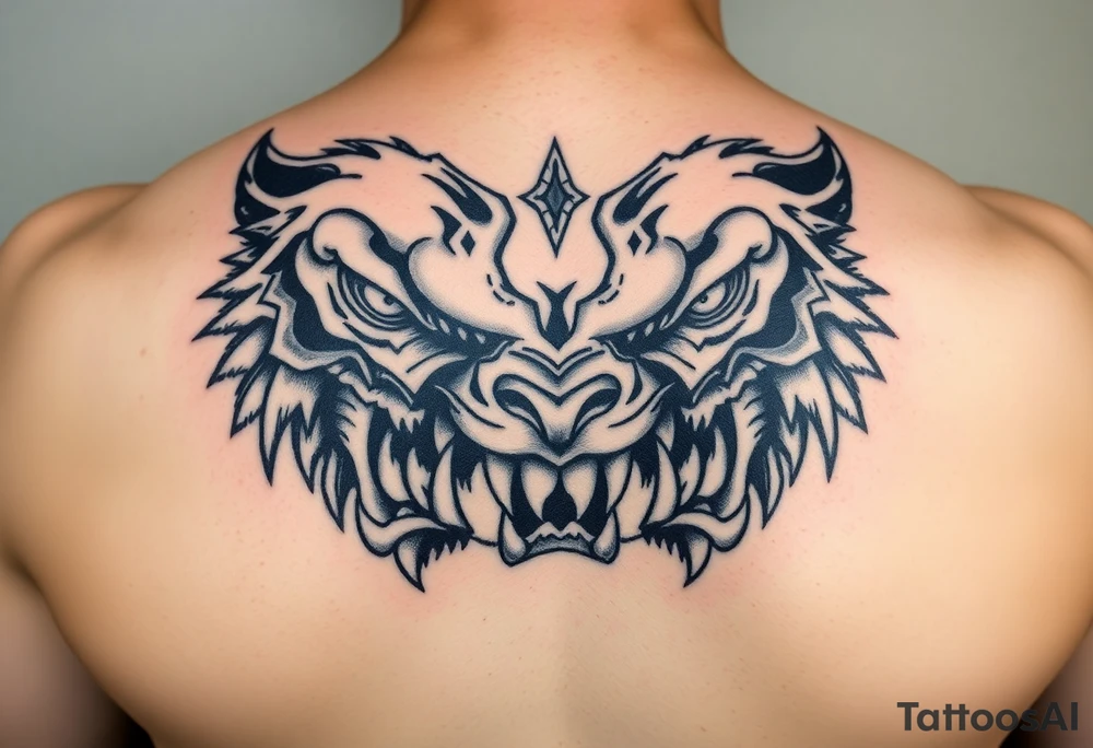 powerful majestic faces with huge eyes and teeth tattoo idea