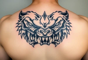 powerful majestic faces with huge eyes and teeth tattoo idea