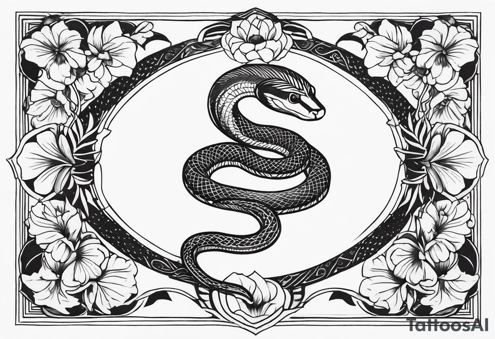 middle of the chest, naturalistic, floral maybe or snake minimalist complex tattoo maybe animals included around 15 cm wide tattoo idea