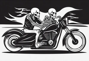 A skeleton and a Pitt bull driving a motorcycle tattoo idea