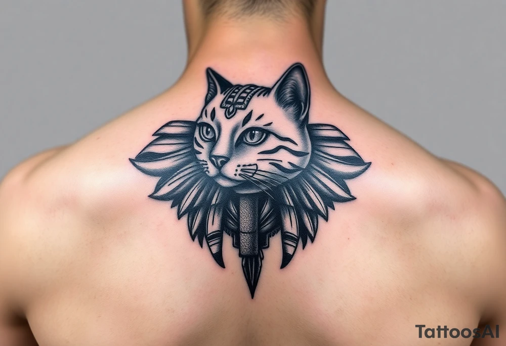 Egyptian cat with pyramid background tattoo idea