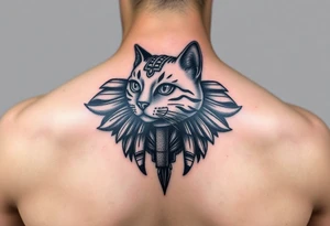 Egyptian cat with pyramid background tattoo idea