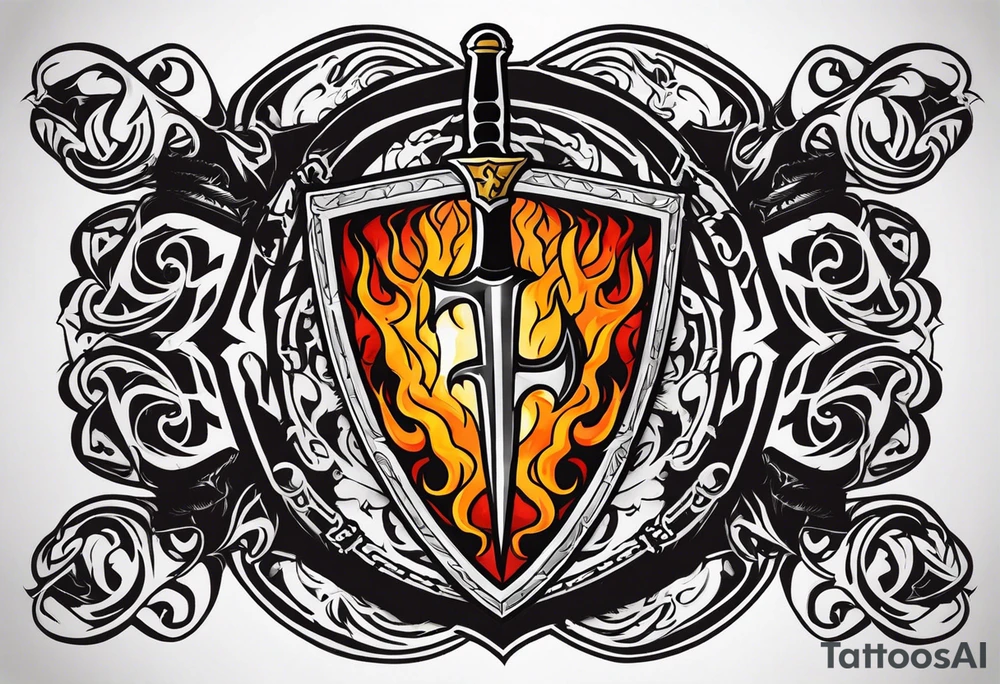 Valhalla on fire shield sword tattoo idea