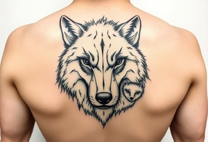 A solitary yet sublime and noble wolf and its progeny. the face tattoo idea