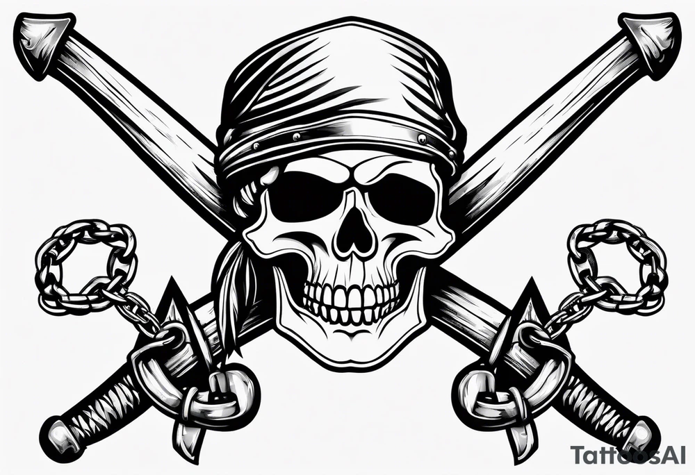 Pirate flag with chains and a baseball hat tattoo idea