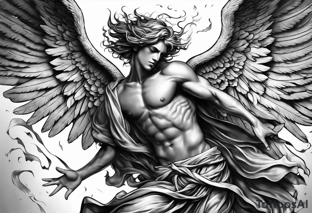 male angel falling from the sky with hate in his eyes tattoo idea