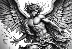 male angel falling from the sky with hate in his eyes tattoo idea