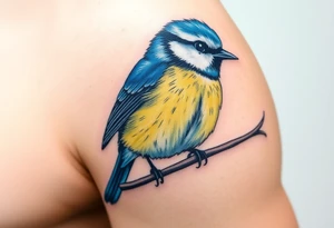 Blue tit bird sitting on a branch tattoo idea
