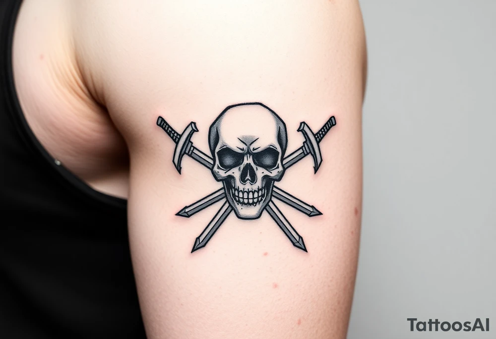 Swords crossing with a skull tattoo idea