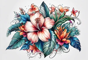 sea, flower, palm, animal tattoo idea