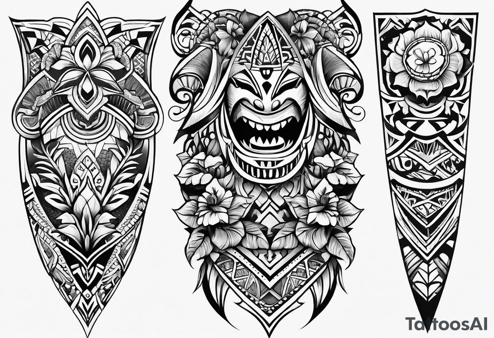 tribal shark teeth patterns and flowers for forearm tattoo idea