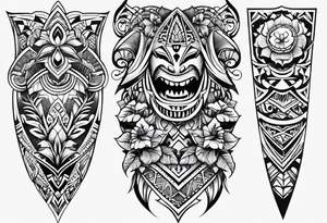 tribal shark teeth patterns and flowers for forearm tattoo idea