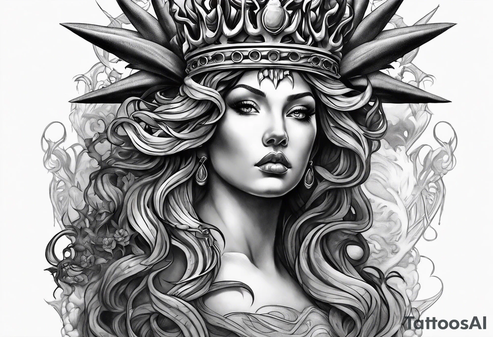 Medusa with a crown of thorns with smoke tattoo idea