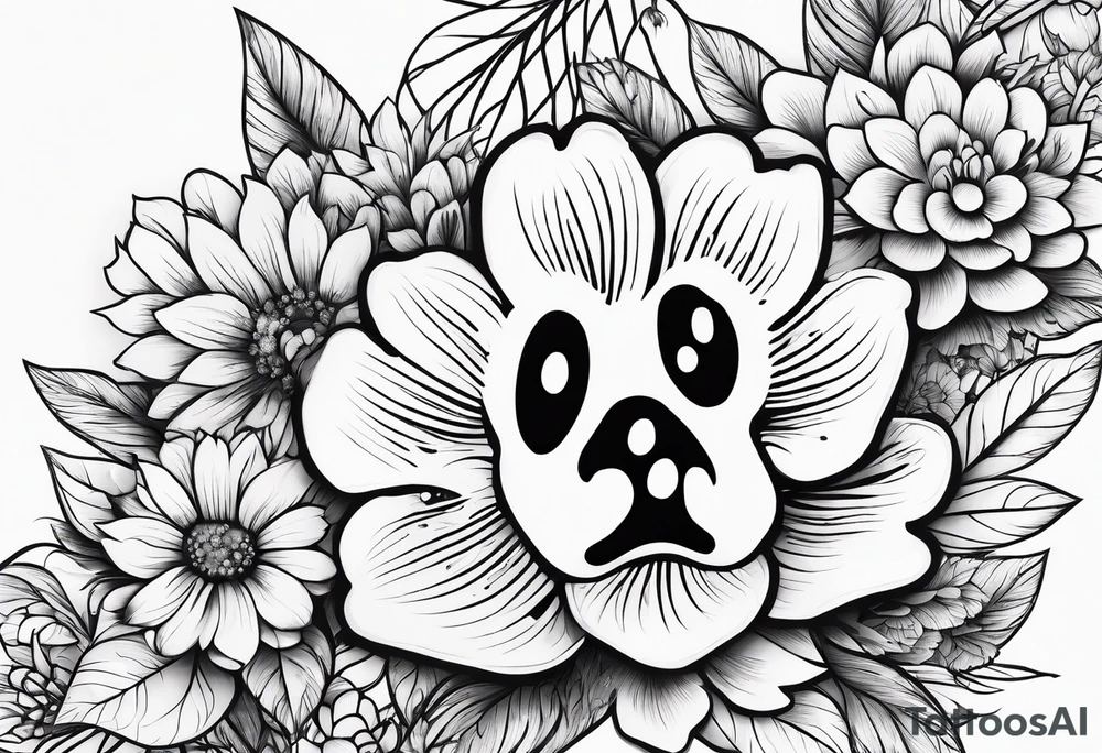 Paw print made with flowers tattoo idea