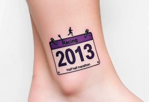 Racing half marathon bib 2013 purple and gold running safety pins piercing the skin running tattoo idea