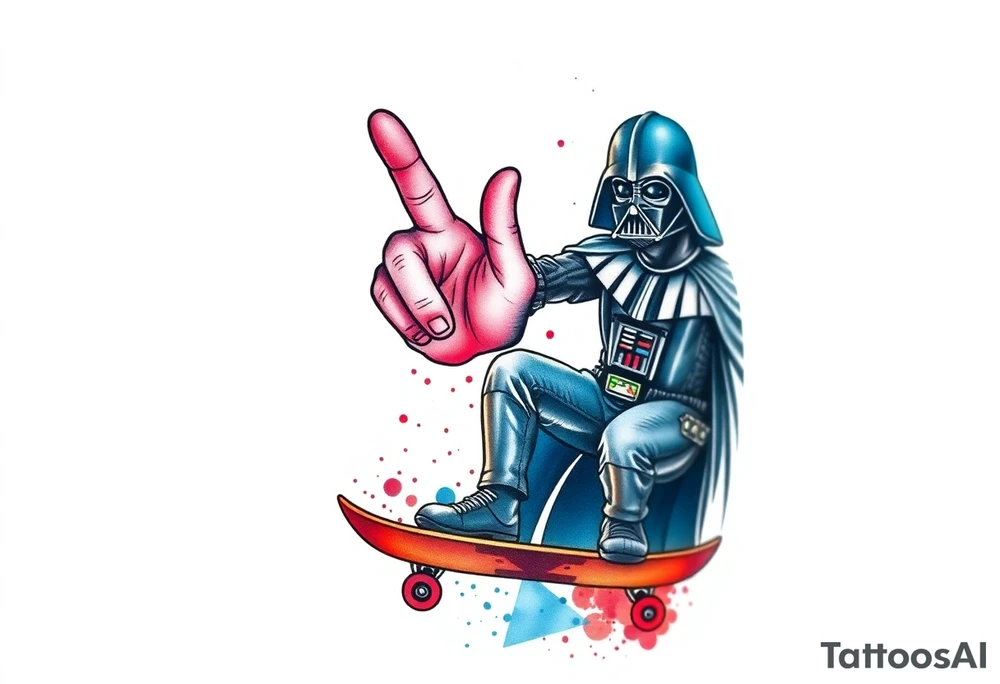 MEMORY TATTOO
Darth Vader skateboarding with hand signal hang loose in heaven, outdoors, bullets, star wars>blue and red 
"Darth Carter"
12/29/88-01/06/24 tattoo idea
