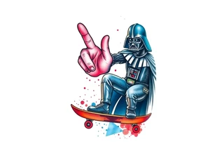 MEMORY TATTOO
Darth Vader skateboarding with hand signal hang loose in heaven, outdoors, bullets, star wars>blue and red 
"Darth Carter"
12/29/88-01/06/24 tattoo idea