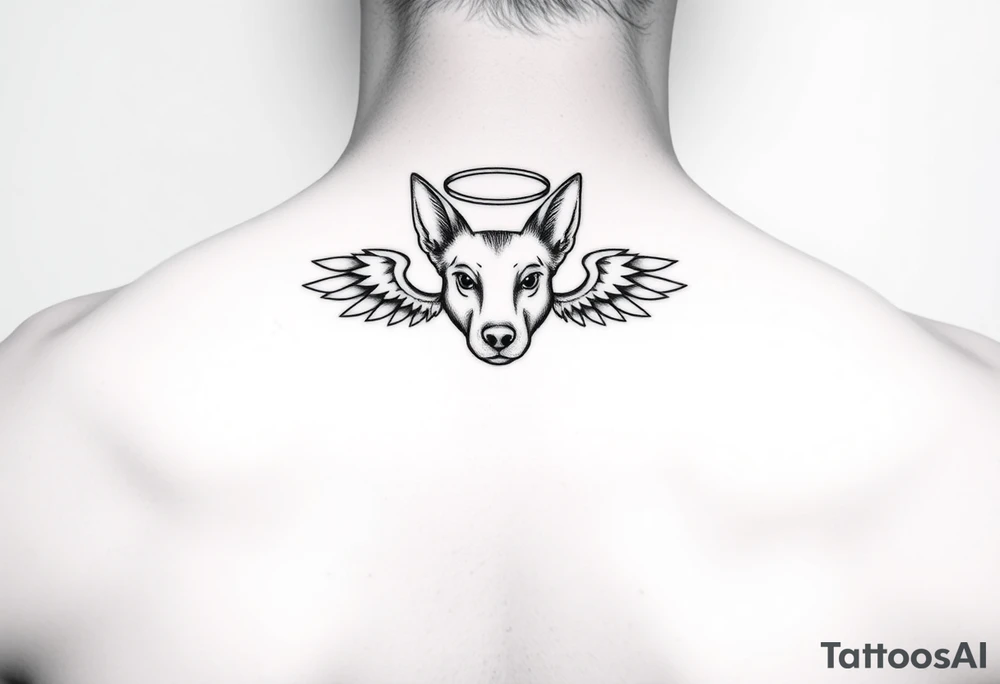 Dog ears with wings and halo tattoo idea