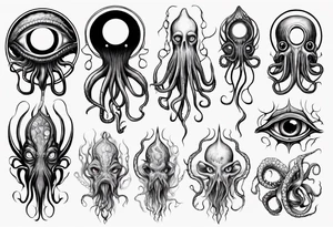lovecraft theme with tentacle+++ and eyes for forearms
long tattoo tattoo idea