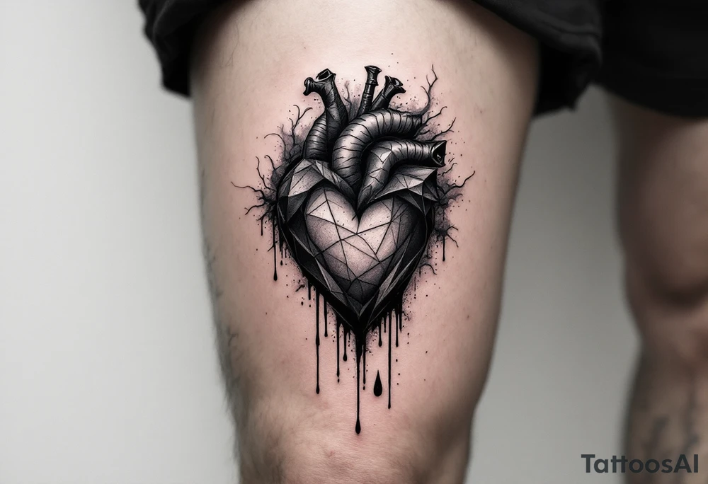 A bleeding heart with blackened edges, transitioning into a smoky, fading effect, symbolizing love lost to time. tattoo idea