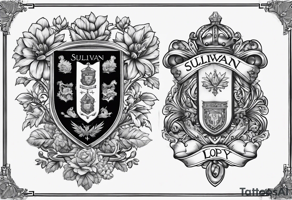 Sullivan family crest and Lopez family crest blended in with each other tattoo idea
