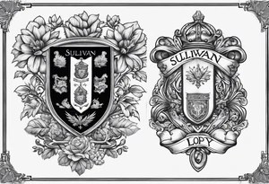 Sullivan family crest and Lopez family crest blended in with each other tattoo idea