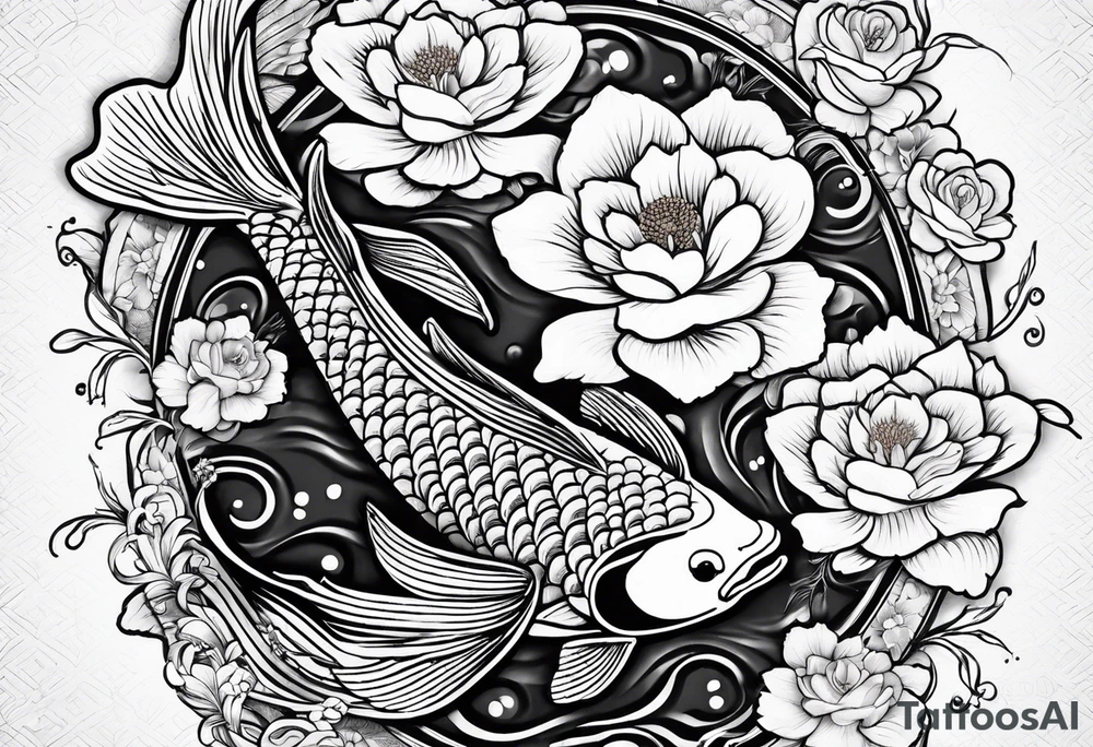 karpa koi whit flower and water tattoo idea