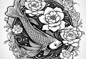 karpa koi whit flower and water tattoo idea