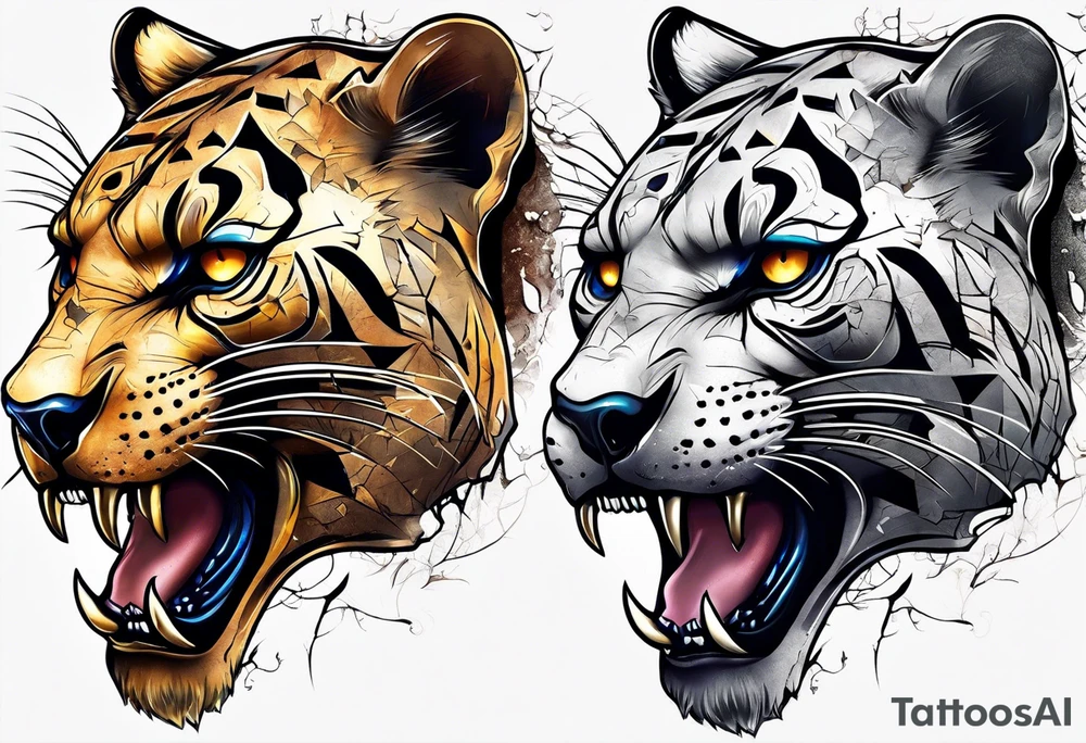 Panther skull cracked broken tattoo idea