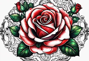Red rose with a pearl necklace tattoo idea