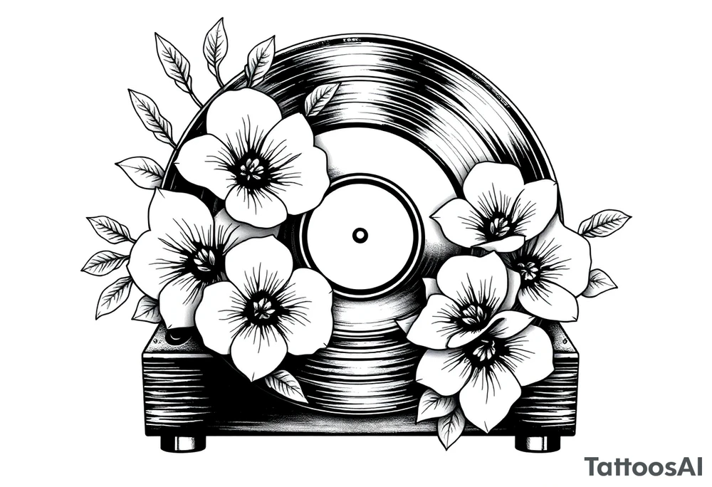 vinyl record player with flowers tattoo idea