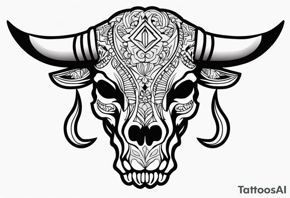 skull of a bull with a line frame, realistic, new mexico influence, simple tattoo idea