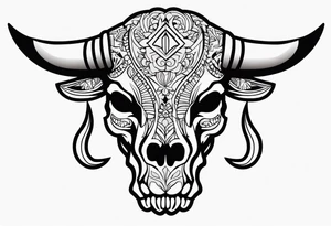 skull of a bull with a line frame, realistic, new mexico influence, simple tattoo idea