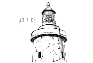 a whole lighthouse with a coat of arms incorporated into the roof tattoo idea