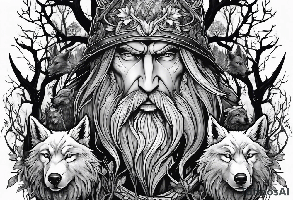 Leshy with wolves tattoo idea