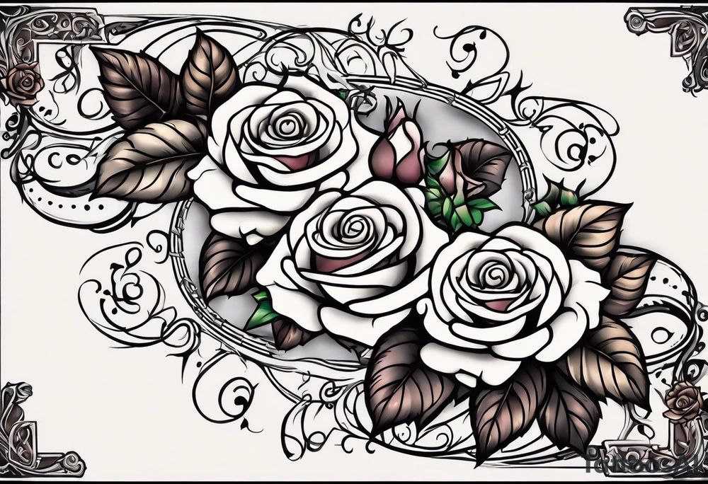 family arm sleeve with roses and infinity vines tattoo idea