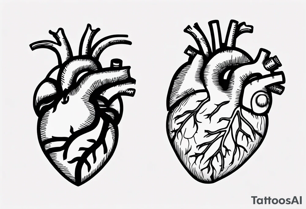 Anatomical heart and anatomical brain in simple line work tattoo idea