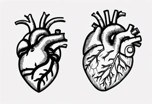 Anatomical heart and anatomical brain in simple line work tattoo idea