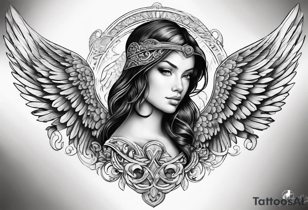 The word Glenn with angel Wings at the side tattoo idea