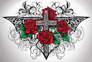 Cross with roses and vines on forarm tattoo idea