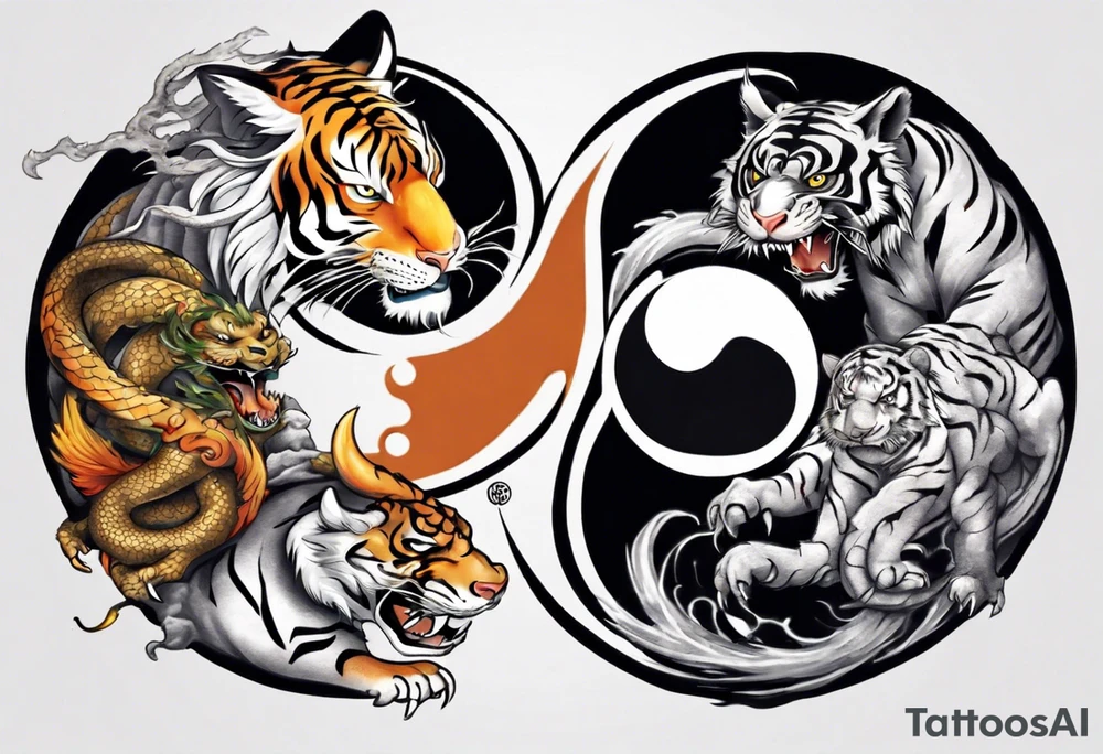 Ying Yang with dragon and tiger surrounding it tattoo idea