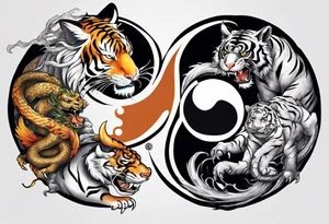 Ying Yang with dragon and tiger surrounding it tattoo idea